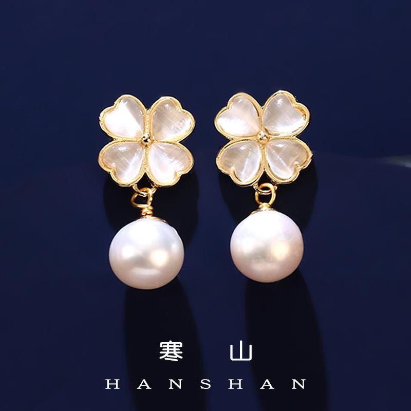 パール 四つ葉のクローバー S925 シルバー ニードル ピアス レディース チャイナ風 馬顔スカート 精巧 ファッション アクセサリー 装飾品 ジュエリー