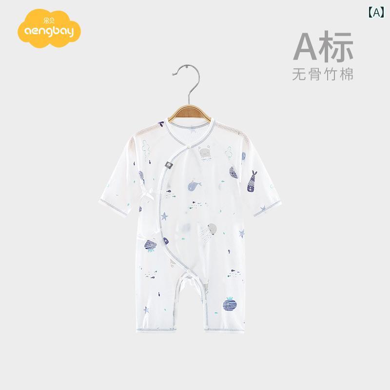Short Sleeves - ベビー ロンパース 新生児 赤ちゃん 服 ジャンプスーツ 夏 薄手 半袖 メンズ レディース兼 カバーオール モンクスーツ 通気性 かわいい パジャマ