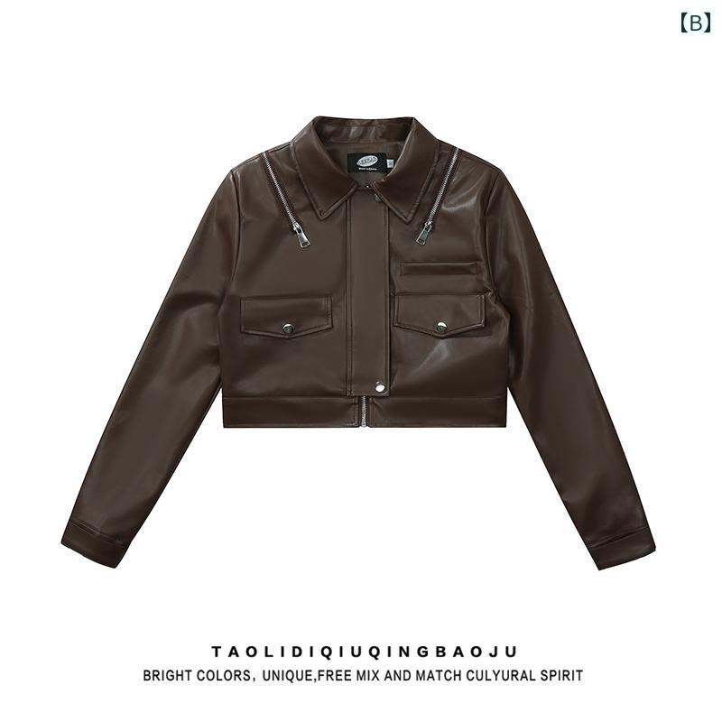 レディース ジャケット 甘くてクール レトロ モーターサイクル 秋 レディース PUレザージャケット スリム ショート 短丈 長袖