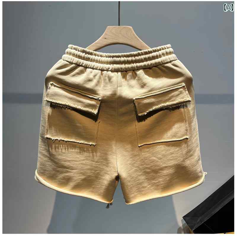 メンズ 夏 パンツ ハーフ バスパン アメリカン ストリート イン シンプル ロー エッジ ショート スウェット ストレート レッグ スポーツ 五分丈