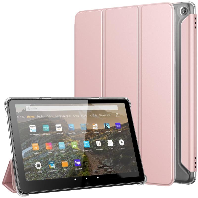 Fire HD 10 ケース 2021 TiMOVO Fire HD 10 Plus カバー 2021モデル 第11世代 三つ折り畳み式 PUレザー 半透明 PC素材 スタンド機能 マグネット内蔵 オートスリープ機能付き 耐衝撃 傷つき防止 軽量 取付簡