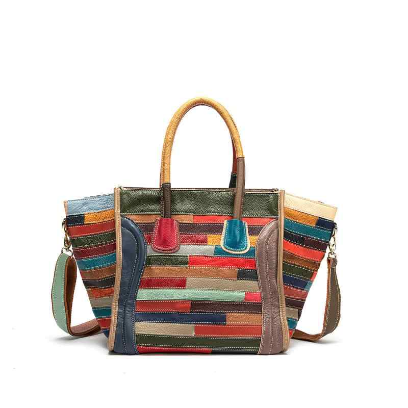 バッグ レディース 本革 牛革 切り替えデザイン 大容量 ファスナー開閉 間仕切りあり バケツ型 ハンドバッグ ショルダーバッグ 肩掛け鞄 欧米風 レトロ デイリーユース 通勤 通学(4)