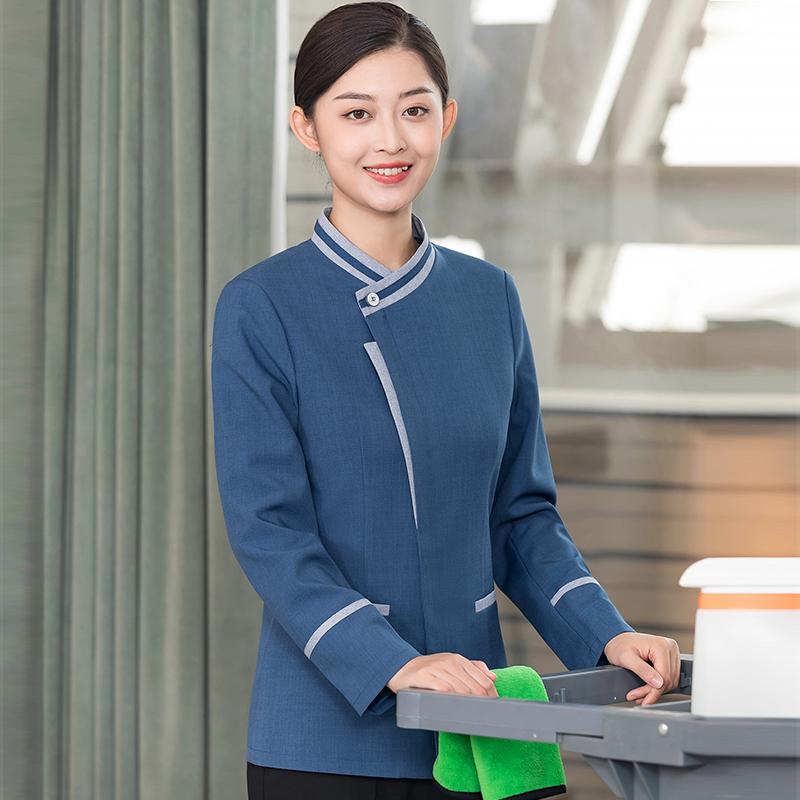 ホテル 清掃 作業着 長袖 レディース スーツ ショッピング モール 物件 部屋 清掃 秋冬服 業務 ユニフォーム トップス パンツ シンプル おしゃれ