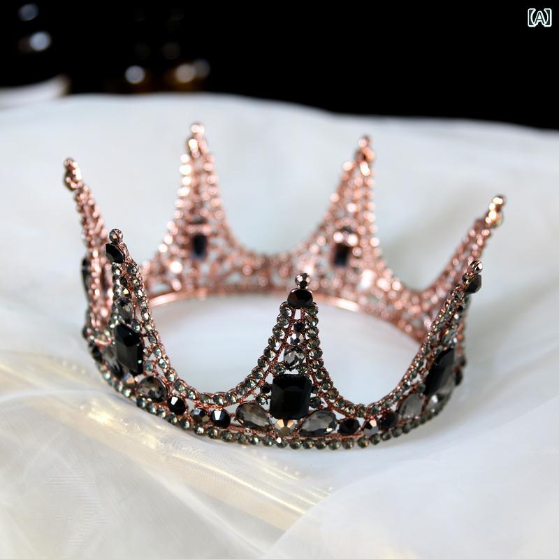 ジュエリー アクセサリー ブライダル プリンセス 韓国 王冠 ティアラ 花嫁 誕生日 レディース 18歳 アダルト レトロ ブラック クイーン