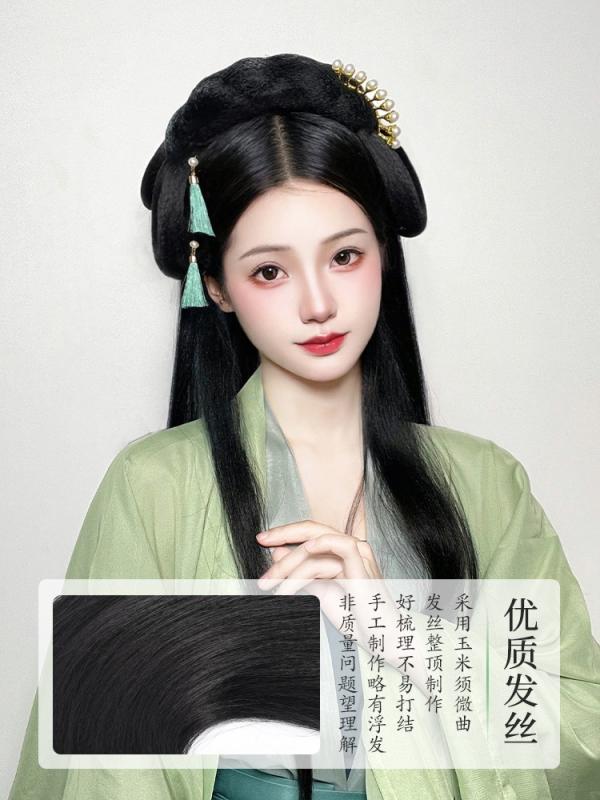 レディース ウィッグ ワンタッチ おしゃれ レトロ 漢服 ウィッグ バッグ ワンピース ヘアバンド レトロ..