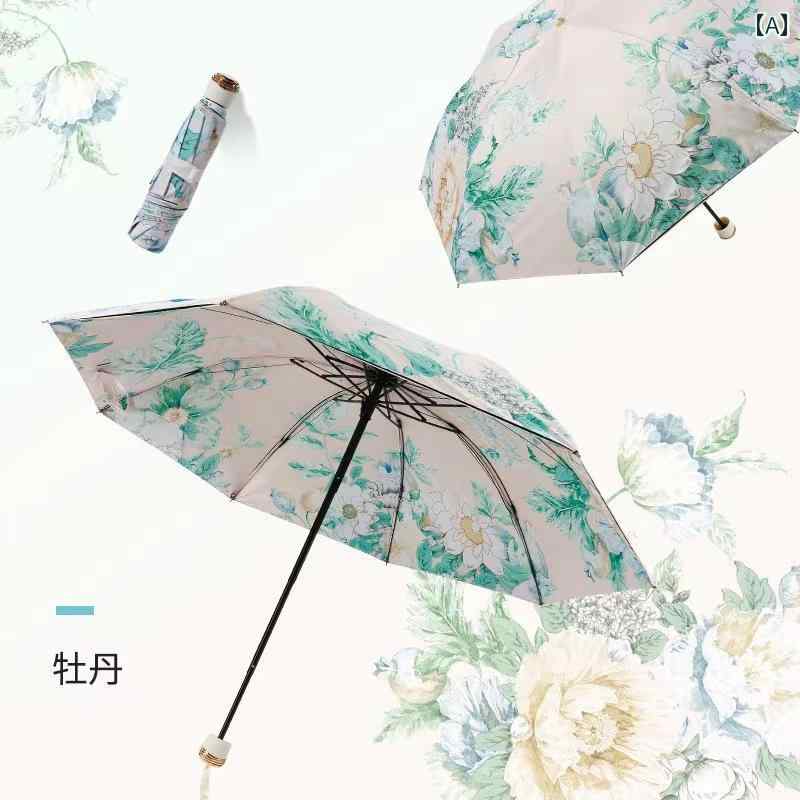 セキュアデポの折りたたみ傘 晴雨兼 レディース 軽量 ポータブル レディース 夏 両面 二層 花 日傘 日焼け防止 UV 保護 三つ折り 日よけ 傘 傘｜アングル2