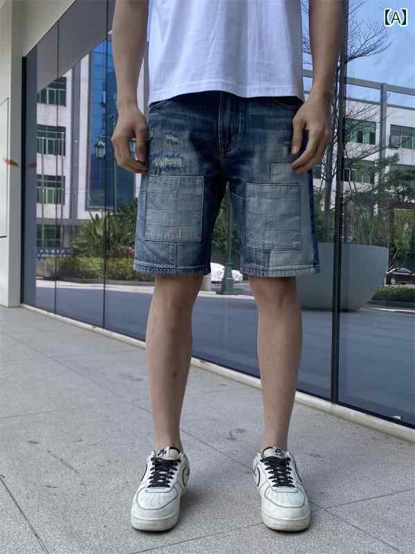 Nylon Shorts - メンズ 夏 パンツ デニム ハーフ サマー 半ズボン 男性 用 薄手 スリムフィット デニムショート 個性的 ミディ アム 五分丈