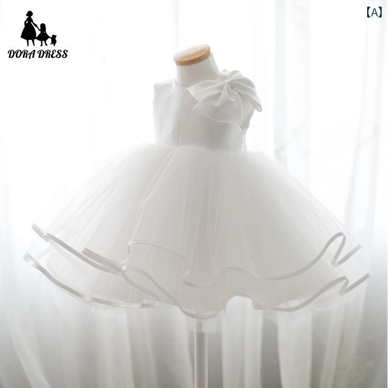 ドレス 女の子 子供 プリンセス おしゃれ ガールズ 1歳 ふわふわ ガーゼ フラワーガール ウェディング ガールズ ホワイト