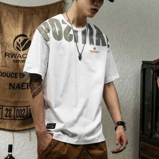 メンズ 厚手 綿 ファッション アメカジ 白 半袖 Tシャツ メンズ ゆったり 大きめサイズ ラウンドネック ファッション レジャー メンズ 厚手 綿 ファッション アメカジ 白 半袖 Tシャツ メンズ ゆったり 大きめサイズ ラウンドネック ファッション レジャー