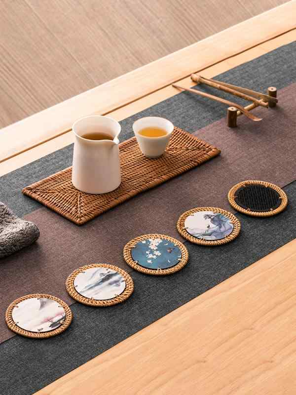 茶道具 コースター ティーカップマット ティーポットマット セット 断熱マット レトロ おしゃれ かわいい 中国風 和風