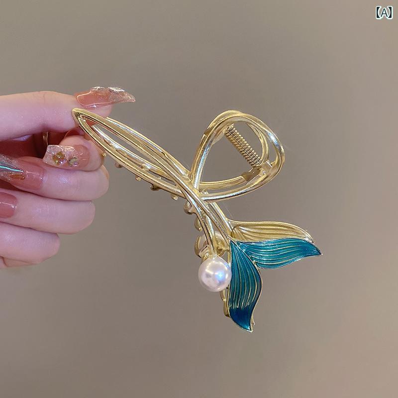 レディース ヘアアクセサリー ブルーパール フィッシュテール ヘア クリップ 夏 ユニーク ヒレ おしゃれ