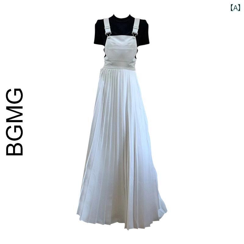 レディース ワンピース シーサイド ストラップ ロング スカート ハイエンド プリーツ ウエスト スリム ドレス トール スーツ