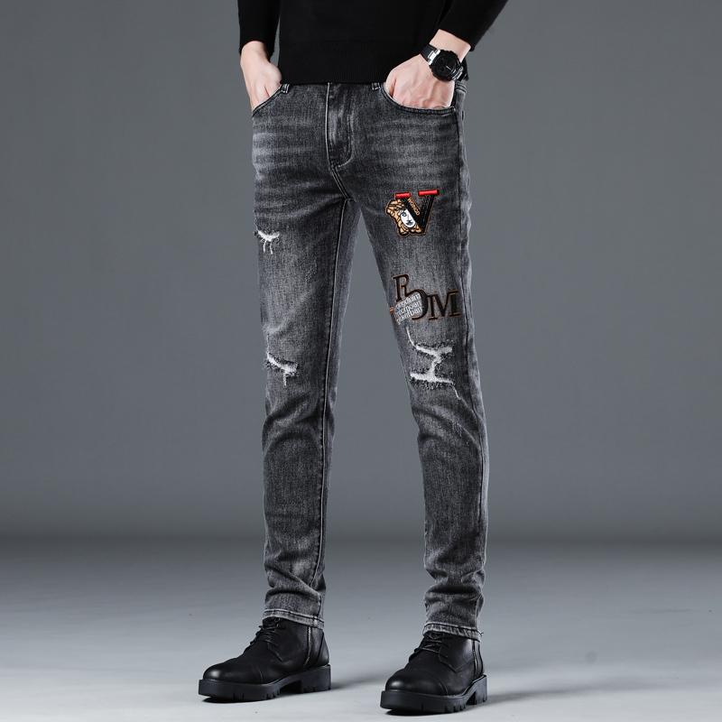 刺繍 ジーンズ メンズ ストレッチ スリムフィット メンズ カジュアル 快適 ロング パンツ デニム オールシーズン通