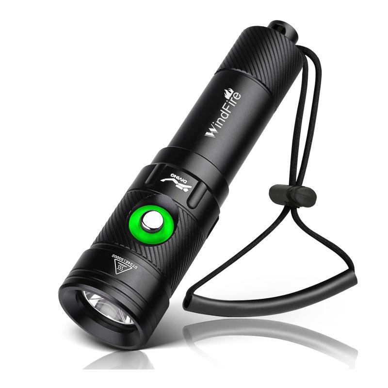 WINDFIREアクアラング潜水灯5000ルーメン超点灯、電源ランプ付き水中潜水懐中電灯、IPX 8防水、3モード充電可能アクアラング潜水懐中電灯、夜間潜水シューケリング用 secure-depo-11619449 セキュアデポ パッケージ画像