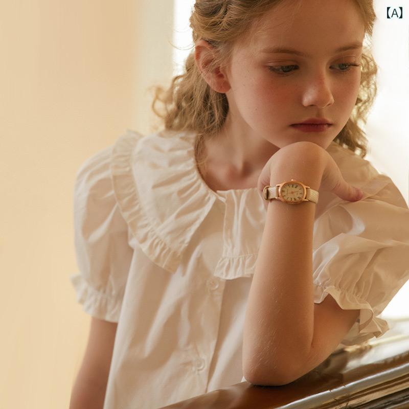 トップス シャツ 子供服 ナチュラル カントリー風 女の子 キッズ 白 夏 フリル カラー パフスリーブ コットン ガールズ