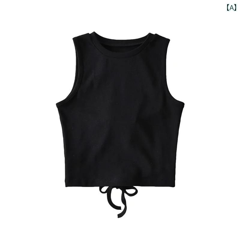 トップス レディース ファッション アメリカ マルチ カラー ショート ベスト 女性 夏 魅惑的 大きい バ..