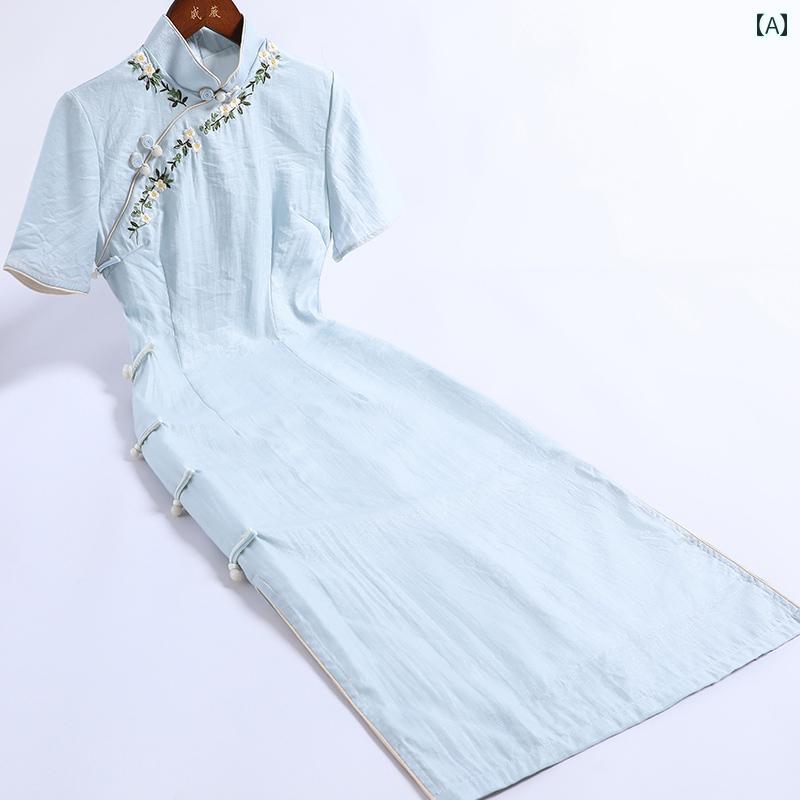China Dress - レディース 夏 チャイナ ドレス エレガント ワンピース 撮影 衣装 半袖 上品 洗練 ガールズ 通常 時 小さい 中華風