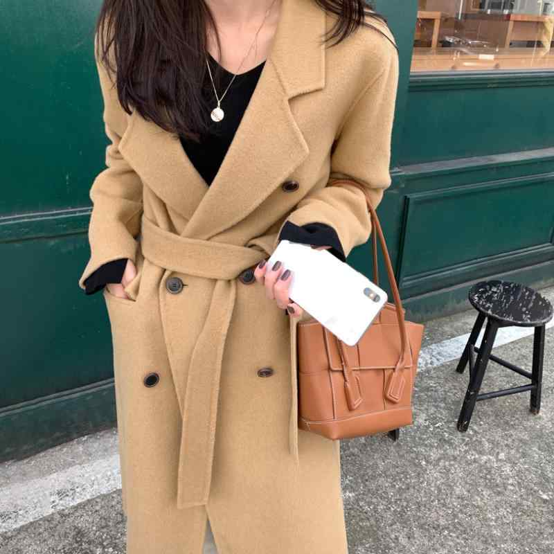 レディース コート 秋冬 両面ウールコート ダブルブレスト 丈 ウール コート