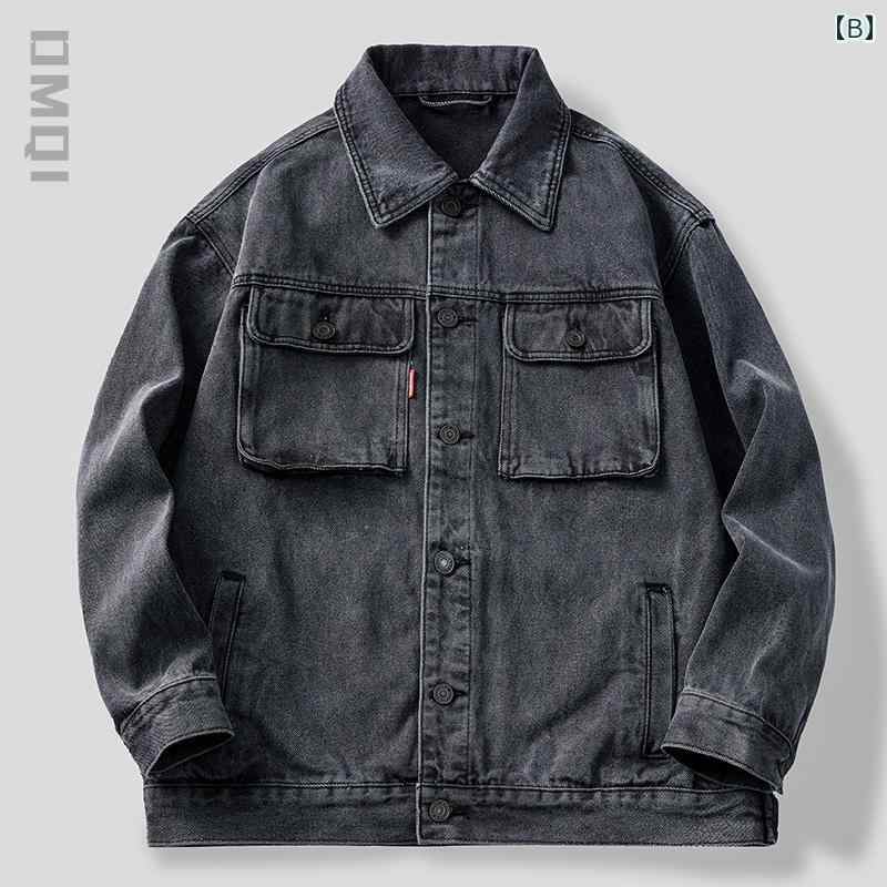 デニムジャケット メンズ メンズ 春秋 レトロ ウォッシュ 大きめサイズ ワークウェア 上着 アウター ブルゾン 防風