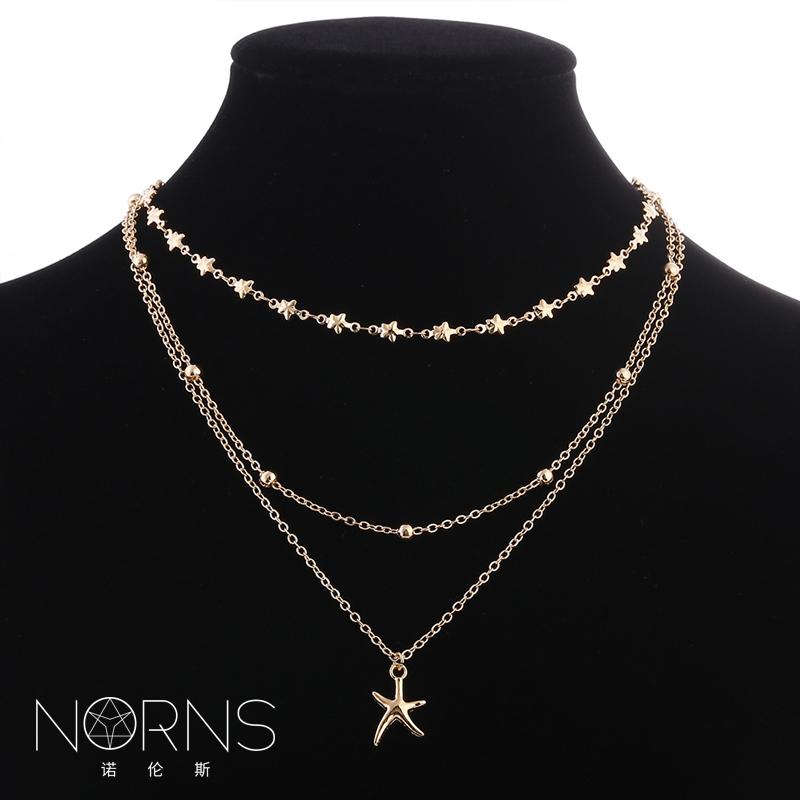 レディース ネックレス アクセサリー チェーン エスニック リゾート ビーチ 水着 海水浴 ビキニ アクセ シーサイド メタル ヒトデ ペンダント ビーズ 五芒星 多層