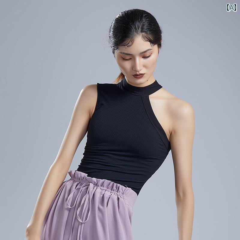 モダン ダンス非対称 ハイネックベスト トップス 中国舞踊 トレーニング 服 ボディ...