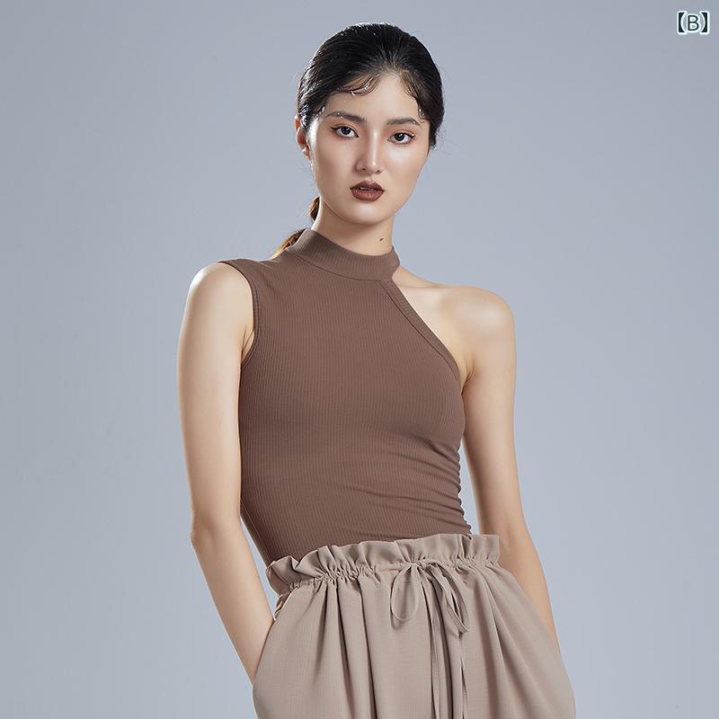 モダン ダンス非対称 ハイネックベスト トップス 中国舞踊 トレーニング 服 ボディ...