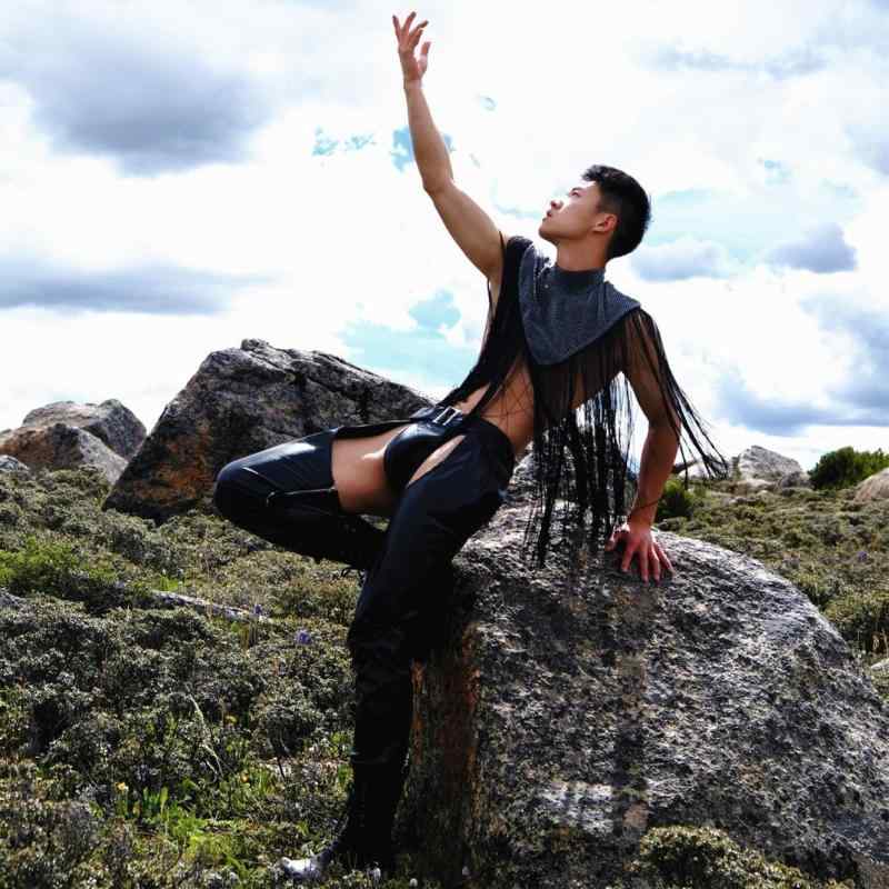 シャツ メンズ 不規則 ノースリーブ ケープ 魅惑的 T トップス ファッション ストリート ハイネック タ..