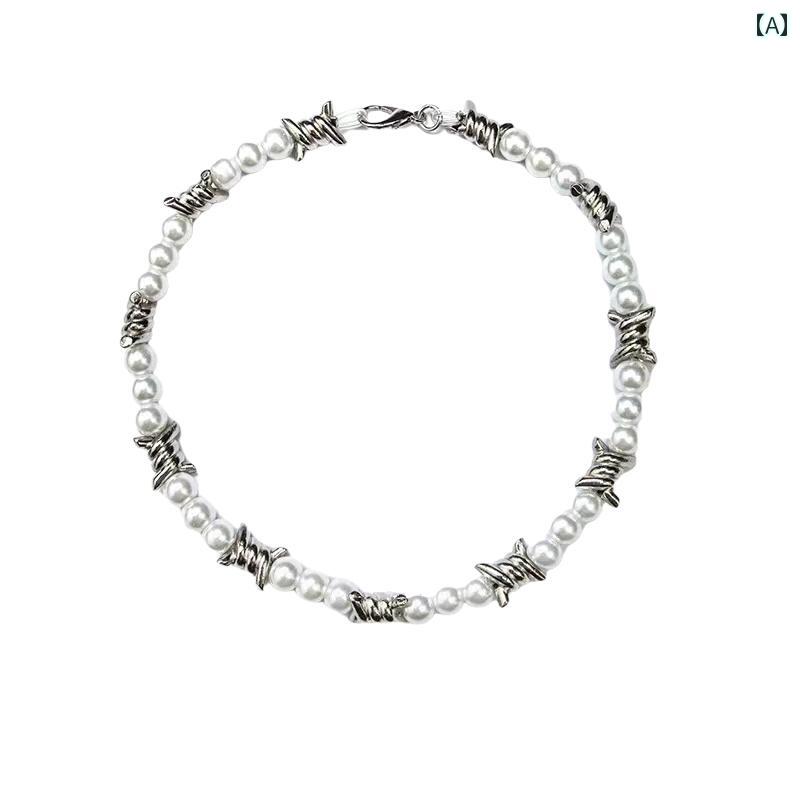 メンズ レディース ネックレス アクセサリー チェーン パール スプライシング ストリート ライト サマー ヒップ ホップ 鎖骨