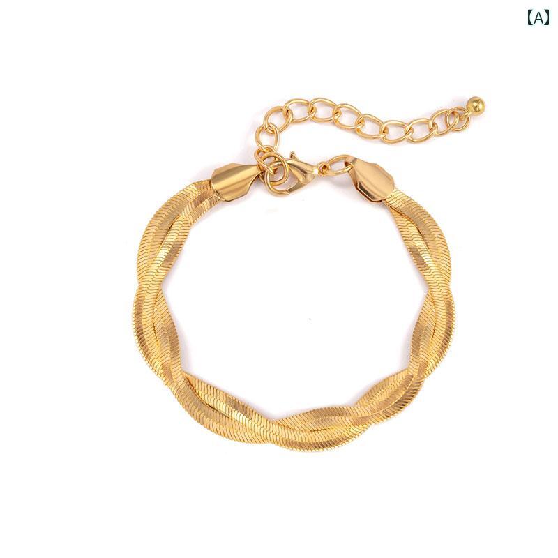 レディース チェーン ブレスレット 女性用 クロス 編み フラット スネーク シンプル レトロ ハイエンド イン クール ハンド ジュエリー