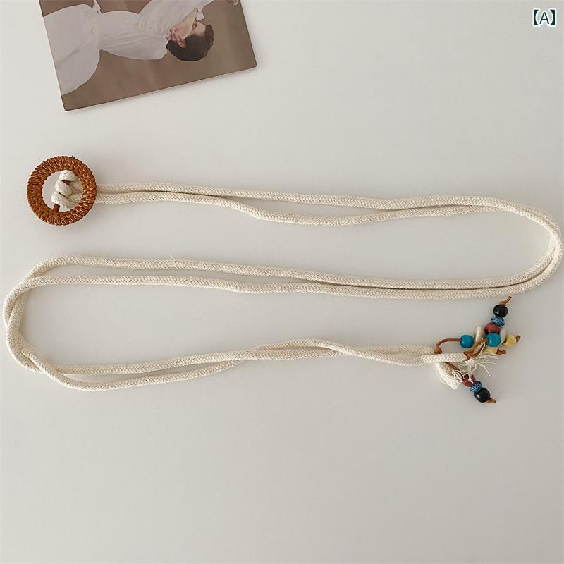 紐ベルト 韓国 女性用 結び目 麻 ロープ ベルト 織物 サマー スカート スーツ セーター ウエスト 引き..