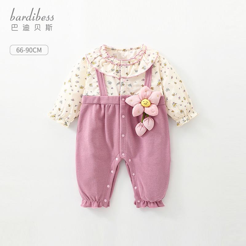 ベビー ロンパース ジャンプスーツ カバーオール 赤ちゃん品 おしゃれ ファッション かわいい プリンセス 新生児 春秋 女の子 外出着 フラワー ピンク 女の子 長袖 コットン