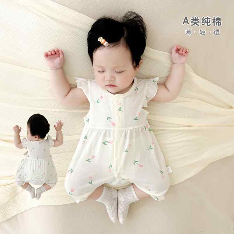 ロンパース ベビーウェア 幼児 新生児 女の子 コットン 半袖 薄手 快適 夏 肌着 着回し 乳児 保育園 速乾 シンプル フリル かわいい 赤ちゃん