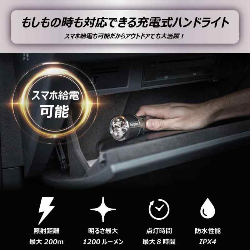 セキュアデポのEnergizer(エナジャイザー) LED ライト モバイル端末へ給電可能 充電式 メタルライト (明るさ 最大1200lm / 点灯時間 最大8時間) PMHRL71｜アングル2