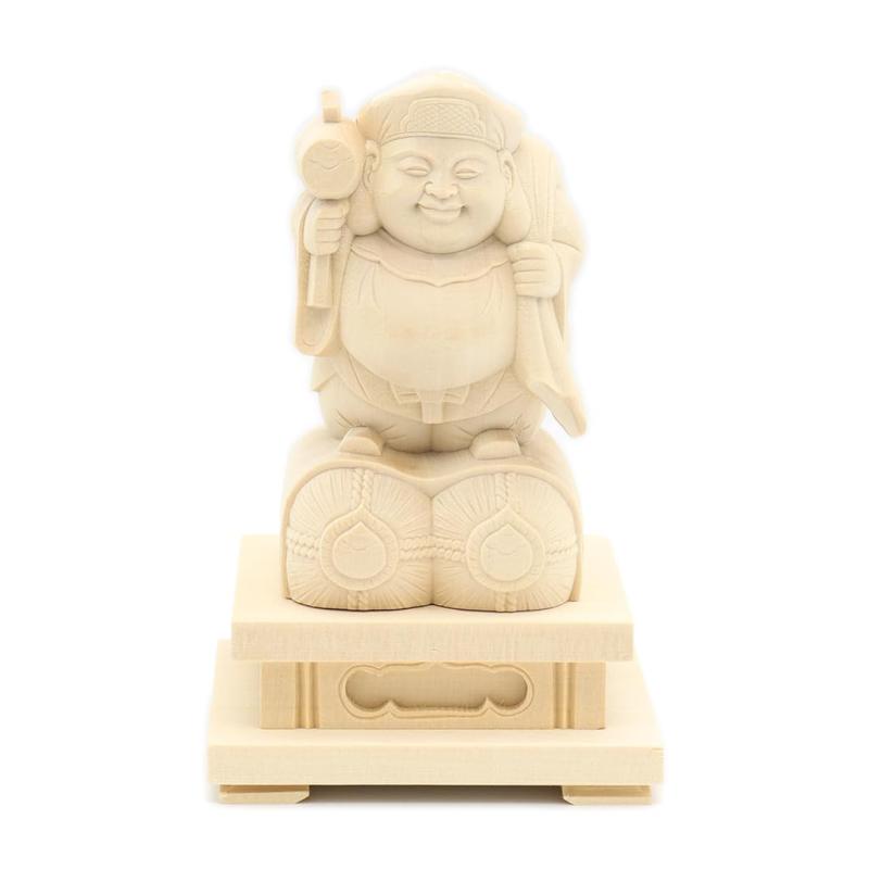 栗田こだわり仏像 【諸天神】 桧木製 大黒天立像（総高約14cm、幅8.5cm、奥行7cm）俵座四角台 13670