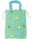 持ち手付き巾着 かわいい キャラクター パンダ 上履き入れ 割烹着入れ 体育着袋 等 学校 巾着袋 22×29cm 緑 パンダとアニマル GE0940 8B