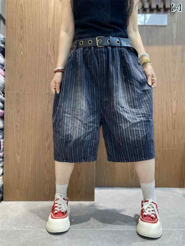 レディース デニムパンツ ワイド ゆったり エスニック レトロ クロップド ハーフパンツ 半パン シンプル カジュアル おしゃれ ボーイッシュ メンズライク オーバーサイズ レディース ファッション 夏
