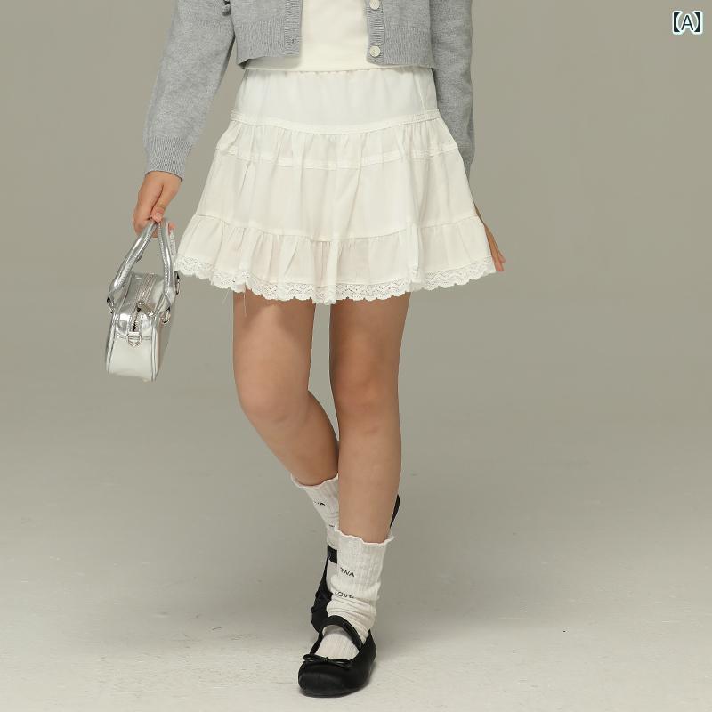 スカート パンツ キッズ ボトムス 小さい 女の子 夏 女の子 レース 裾 子供用 白 多目的 ケーキ a ライン