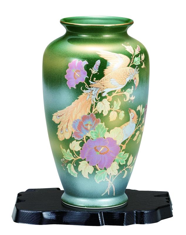 ナカマル〖九谷焼〗8号寸胴花瓶 オリベ鳳凰 K8-1235