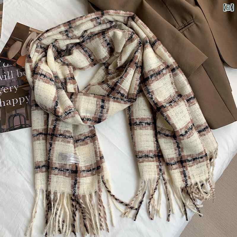レディース 冬 マフラー おしゃれ 防寒 ハイエンド チェック柄 スカーフ 厚手 暖かい スカーフ タッセル 学生 ロング ショール