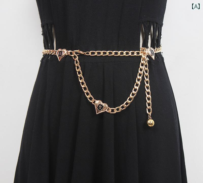 レディース チェーン メタル ペンダント ウエスト 装飾 アクセサリー ベルト レディース カジュアル フ..