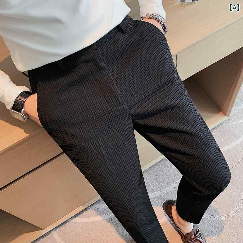 Skinney Pants - メンズ カジュアル パンツ スラックス ワッフル サマー ドレープ ハイエンド スリム フィート スーツ 長ズボン