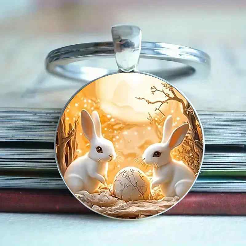 キーホルダー キッズ 男女兼用 かわいい キュート 白うさぎ 動物モチーフ 丸型 シルバー 亜鉛合金製 キーリング バッグチャーム プレゼント ギフト 誕生日 クリスマス バレンタイン 記念日 ペア カップル おしゃれ