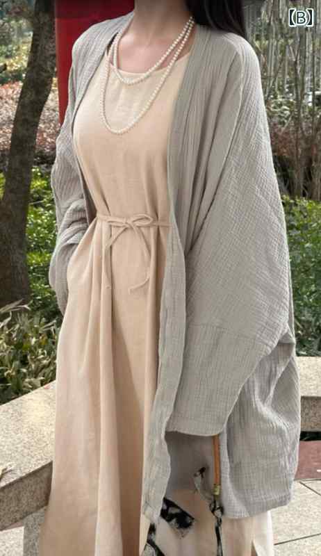 レディース 夏 服 サマーウェア 中国 茶 ドレス 女性 綿 リネン 長袖 トップス スタイル 仏教 瞑想 私服 ラミー 日焼け防止 カーディガン