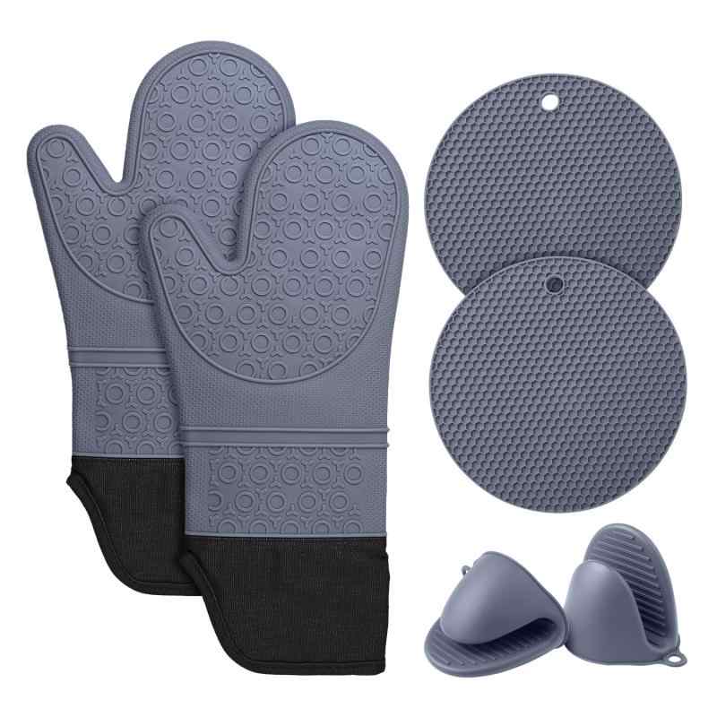 TAOTOO 耐熱ミトン 鍋つかみ 6点セット 耐熱温度 230℃ 二重構造 耐熱手袋 鍋掴み アイロンミトン 鍋敷き シリコンミトン オーブンミトン やけど防止 ノンスリップ 滑り止め バーベキュー用 キ