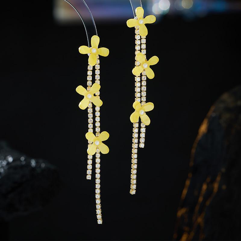 Freshwater Pearl - ピアス レディース S925ポスト アレルギー対応 金木犀 花モチーフ パール タッセル ロング ドロップ モダンチャイニーズ 上品 個性的 高級感 ゴールド シルバー 電気メッキ加工 かわいい