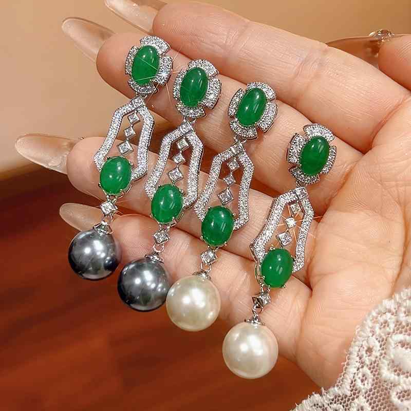 White Coral - ピアス レディース 揺れる オーストラリアンホワイトパール グリーンエメラルド 白パール グレーパール ロング タッセル エレガント おしゃれ 上品 華やか パーティー 結婚式 二次会 お呼ばれ フォーマル デイリー