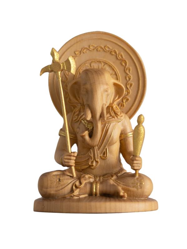 極小仏 歓喜天 単身坐像 5.8cm（木製：ツゲ 金泥仕上）＿聖天 ガネーシャ 仏像 フィギュア 木彫り 置物（GSBかんぎてんZA