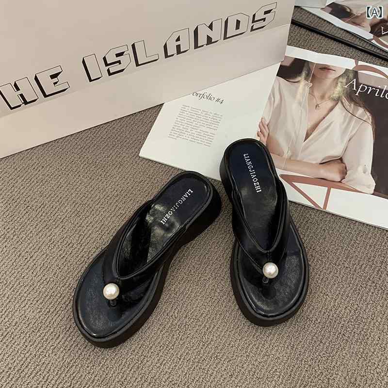 レディース 夏 サンダル 厚底 ビーチ アウター フェアリー パール 増加