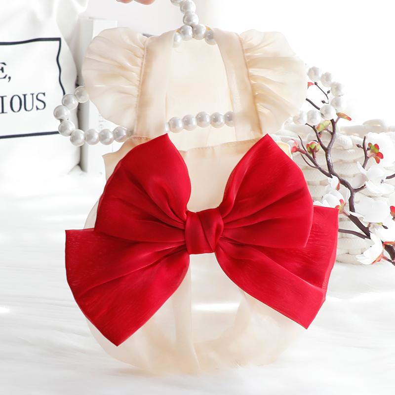 犬服 ドッグ キャット ウェア 夏 薄手 猫服 プリンセス スカート アプリコット ストリーマー リボン 小..