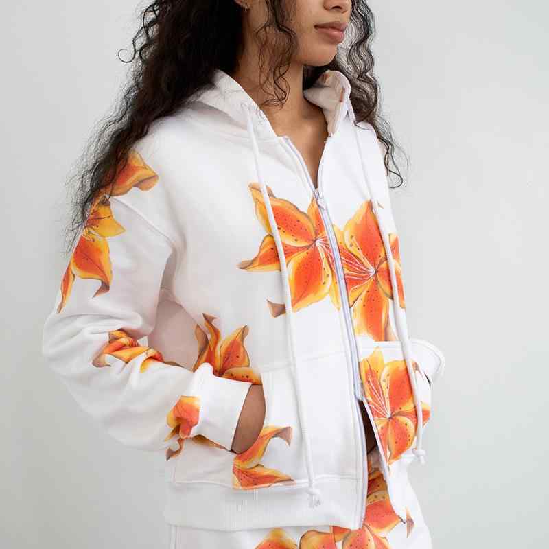 パーカー レディース Y2K ストリート アメリカン パンク風 花柄プリント ジップアップ フード付き ゆっ..